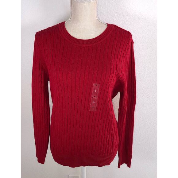 Karen Scott Red Amore Solid Crew Knit Sweater - L - Picture 1 of 4
